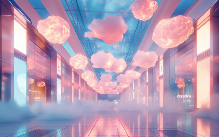 透過人類圖四箭頭夢境看見 19 樓的超現實門戶：從高空閣樓窗戶俯瞰森林與山脈的開闊視野，象徵找回身體節奏後的清透呼吸與省力人生。